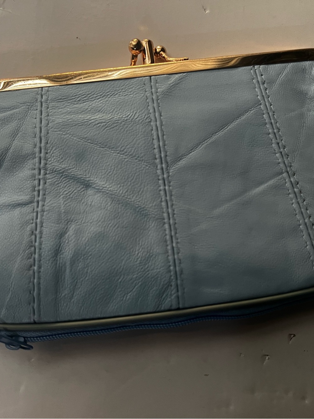Classic Blue Leather Kiss-Lock Clutch